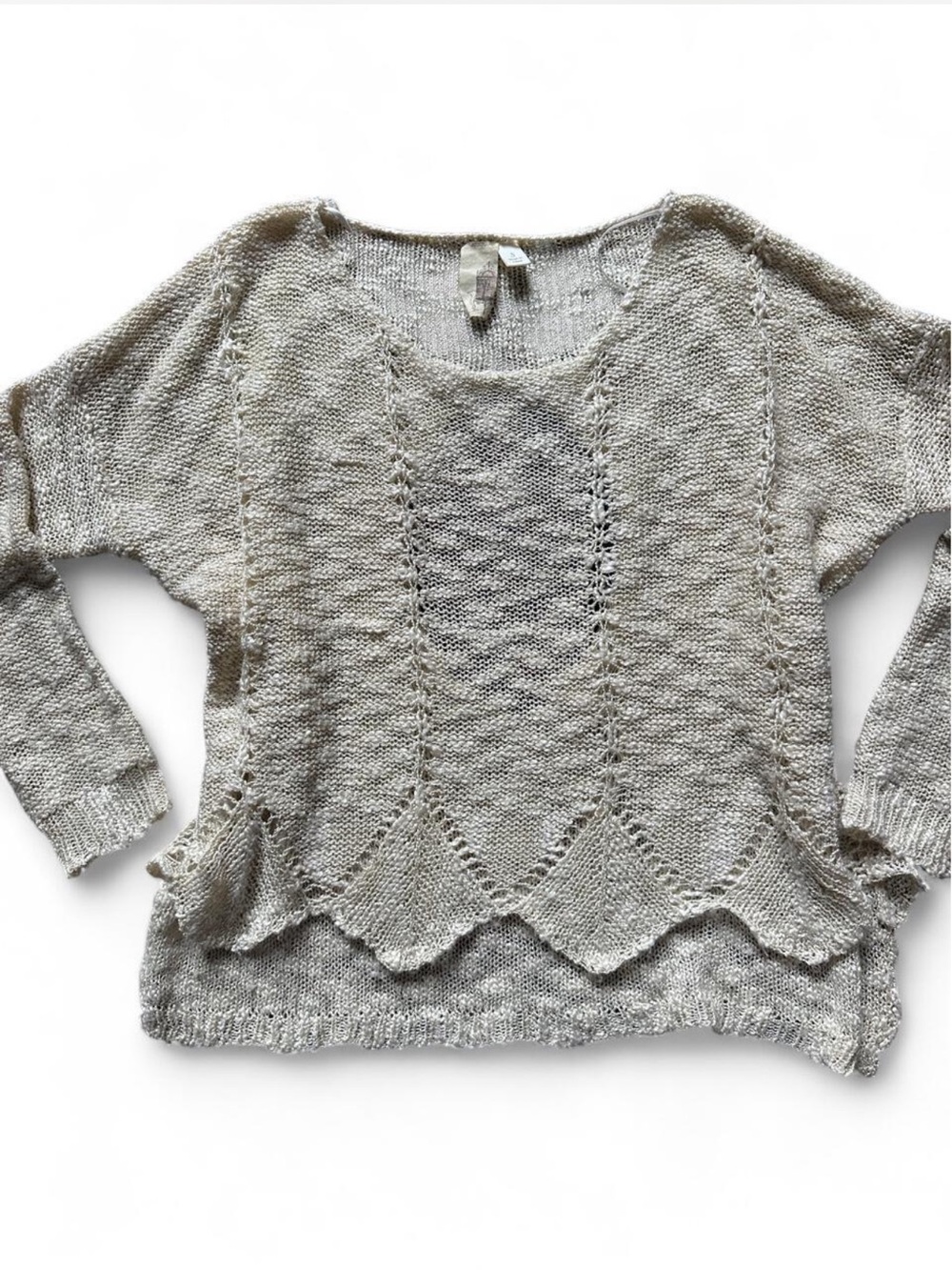 Y2K fairy princess gold Cream knit sweater with scalloped tiered lace detailing
